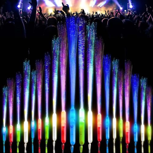 GAOUTO 24 Stück Leuchtstäbe, LED Leuchtstab Glasfaser 3 Modi Bunt blinkende Leuchtstab Kinder LED-Leuchtstäbe Leuchtstäbe Bunte Glasfaser Leuchtstab für Kinder Weihnachten, Party, Konzert, Hochzeit von GAOUTO