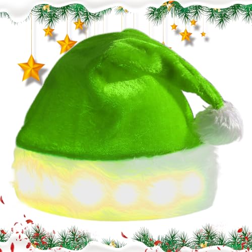 GAOUTO Led Weihnachtsmützen, Nikolausmütze mit leuchtendem, Mütze Nikolaus, Grün Nikolausmützen, Unisex Weihnachtsmann Mütze, Santa Hats für die Ganze Familie oder für Weihnachtsfeiern der Arbeit von GAOUTO