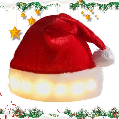 GAOUTO Led Weihnachtsmützen, Nikolausmütze mit leuchtendem, Mütze Nikolaus, Santa Hats Rot, Unisex Weihnachtsmann Mütze, Nikolausmützen für die Ganze Familie oder für Weihnachtsfeiern der Arbeit von GAOUTO