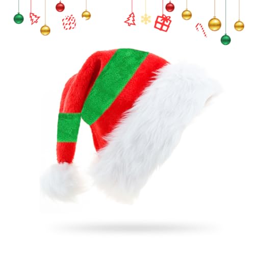 GAOWJJC Weihnachtsmütze,Nikolausmützen für Erwachsene,Weihnachtsmann Mütze Grün Rot,Gestreifte Weihnachtsmütze,Christmas Elf Hat,Weihnachtself Mütze,Elf Mütze Erwachsene,Santa Mütze für Herren/Damen von GAOWJJC