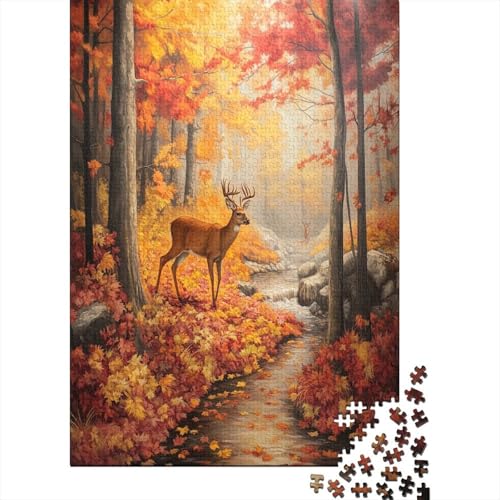 3D Fall Forest with Deer 1000 Teile Puzzles Lernspiel Spielzeug Geschenk Puzzle 1000 Teile Holzpuzzles Heim Dekoration Erwachsene Und Kinder Ab 14 Jahren 1000pcs (75x50cm) von GAOYUCHUN