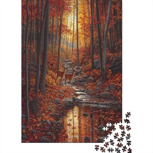 3D Fall Forest with Deer 1000-teiliges Puzzle Lernspiel Spielzeug Geschenk Puzzle 1000 Teile Holzpuzzle Erwachsene Herausforderung Für Erwachsene Teenager 1000pcs (75x50cm) von GAOYUCHUN