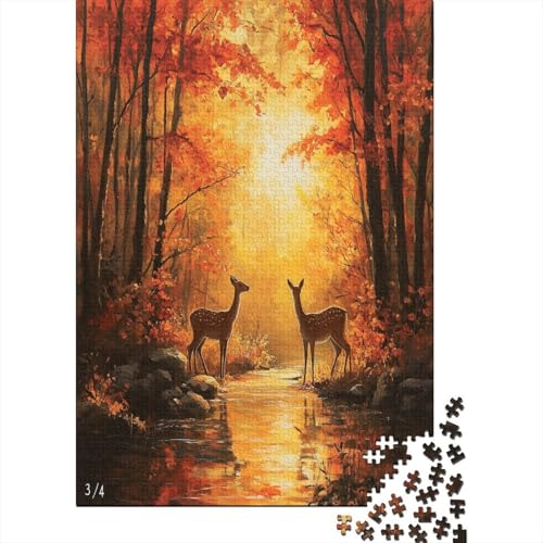 3D Fall Forest with Deer 1000-teiliges Puzzle Lernspiel Spielzeug Geschenk Puzzle 1000 Teile Holzpuzzle Erwachsene Herausforderung Für Erwachsene Teenager 1000pcs (75x50cm) von GAOYUCHUN