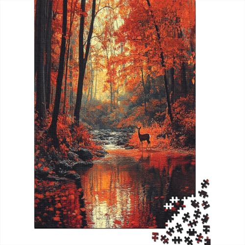 3D Fall Forest with Deer 1000-teiliges Puzzle UnregelmaBige Einzigartige Puzzle 1000 Teile Holzpuzzle Erwachsene Herausforderung Für Erwachsene Und Kinder 1000pcs (75x50cm) von GAOYUCHUN