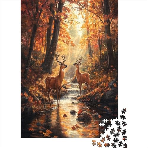 3D Fall Forest with Deer Puzzle 1000 Teile ErwachseneStressabbau-Spielzeug Holzpuzzle Erwachsene Herausforderung Für Erwachsene Und Kinder Ab 12 Jahren 1000pcs (75x50cm) von GAOYUCHUN