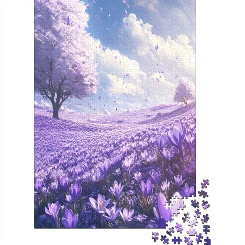 Beautiful Field of Purple Crocuses Puzzle 1000 Teile Erwachsene Lernspiel Spielzeug Geschenk Holzpuzzle Erwachsene Für Erwachsene Und Kinder 1000pcs (75x50cm) von GAOYUCHUN