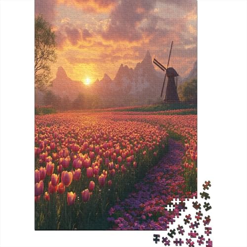 Beautiful Field of Tulips 1000 Teile Puzzles Lernspiel Spielzeug Geschenk Puzzle 1000 Teile Puzzles Heim Dekoration Stressabbau-Spielzeug Für Erwachsene Und Kinder Ab 12 Jahren 1000pcs (75x50cm) von GAOYUCHUN