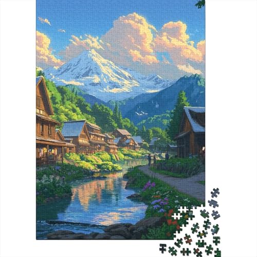 Beautiful Village 1000-teiliges Puzzle UnregelmaBige Einzigartige Puzzle 1000 Teile Holzpuzzle Erwachsene Herausforderung Für Erwachsene Und Kinder 1000pcs (75x50cm) von GAOYUCHUN