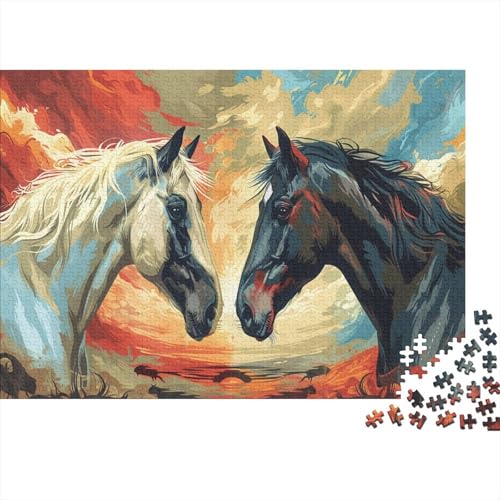 Black and White Horse 300 Teile Puzzle Für Erwachsene Puzzlespiele Für Die Ganze Familie Puzzle Für Erwachsene Und Kinder Ab 14 Jahren 300pcs (40x28cm) von GAOYUCHUN