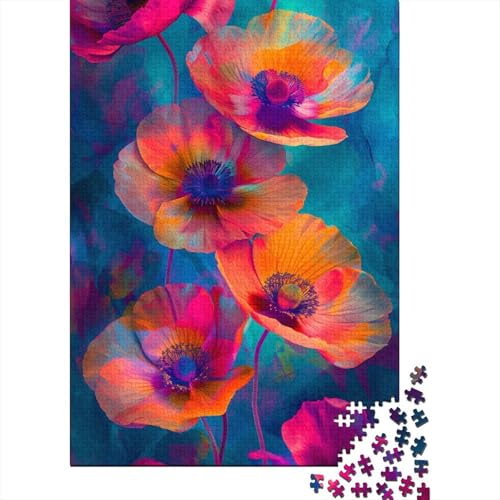 Bunte bemalte Blumen 1000 Teile Puzzle Dekoration für Zuhause unmöglich buntes Puzzle für Erwachsene und Familien 1000 Stück (75 x 50 cm) von GAOYUCHUN