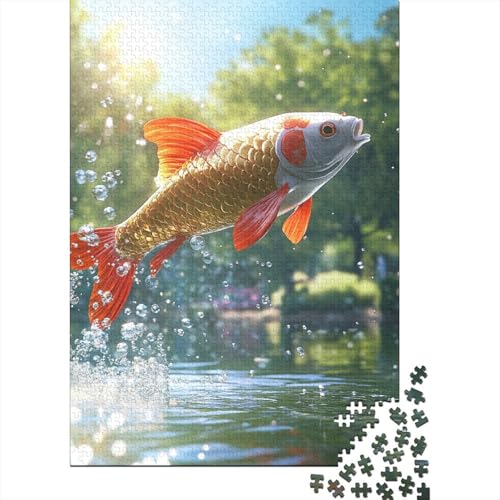 Carp Jumping Out 1000-teiliges Puzzle Lernspiel Spielzeug Geschenk Puzzle 1000 Teile Holzpuzzle Erwachsene Herausforderung Erwachsene Und Kinder Ab 14 Jahren 1000pcs (75x50cm) von GAOYUCHUN