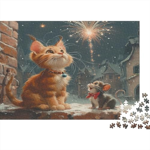 Cat with Fireworks Puzzle mit 1000 Teilen für Erwachsene, klassische einfache klassische Puzzles für Erwachsene Kinder 1000 Teile (75 x 50 cm) von GAOYUCHUN