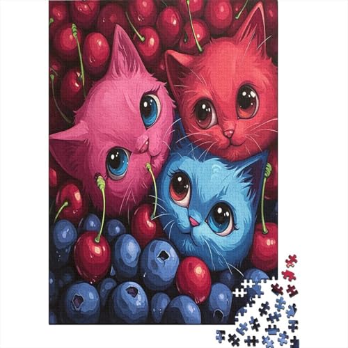 Cherry and Blueberry Cats 300-teiliges Puzzle Für Erwachsene Kinder Geschicklichkeitsspiel Für Die Ganze Familie Puzzle Für Erwachsene Und Kinder Ab 14 Jahren 300pcs (40x28cm) von GAOYUCHUN