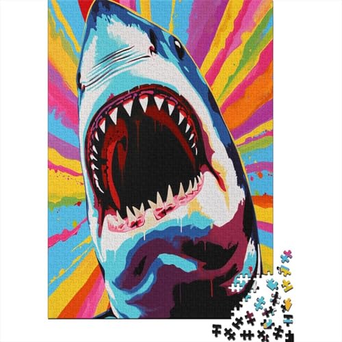 Colourful Shark 300-teiliges Puzzle Für Erwachsene Kinder Geschicklichkeitsspiel Für Die Ganze Familie Für Erwachsene Und Kinder Ab 12 Jahren 300pcs (40x28cm) von GAOYUCHUN