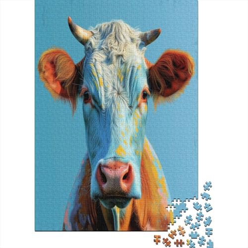 Cow Face 500-teiliges Puzzle Für Erwachsene Kinder Geschicklichkeitsspiel Für Die Ganze Familie Für Erwachsene Und Kinder Ab 12 Jahren 500pcs (52x38cm) von GAOYUCHUN