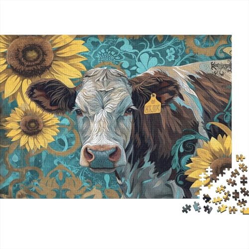 Cow with Sunflowers 300 Teile Puzzle Für Erwachsene Geschicklichkeitsspiel Für Die Ganze Familie Für Erwachsene Und Kinder Ab 12 Jahren 300pcs (40x28cm) von GAOYUCHUN