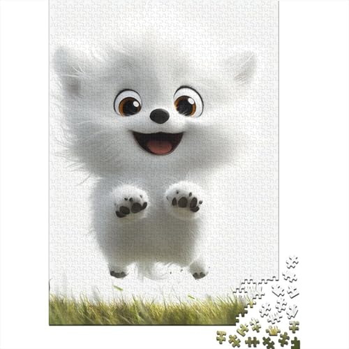 Cute White Dog Puzzle 1000 Teile UnregelmaBige Einzigartige Holzpuzzle Erwachsene Herausforderung Erwachsene Und Kinder Ab 14 Jahren 1000pcs (75x50cm) von GAOYUCHUN