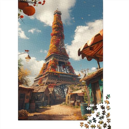 Eiffel Tower Flower Puzzle 1000 Teile Spielzeug Puzzle Lernspiele Puzzle Holzpuzzle Jigsaw Puzzle für Erwachsene und Kinder 1000 Stück (75 x 50 cm) von GAOYUCHUN