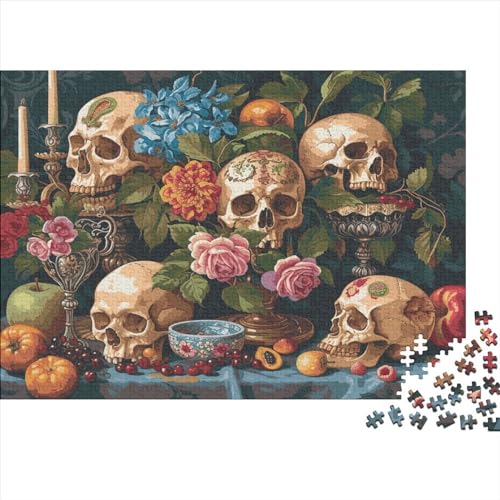 Flowers and Skulls Puzzle 500 Teile Für Erwachsene Puzzles Geschenke Für Frauen Puzzle Für Erwachsene Und Kinder Ab 14 Jahren 500pcs (52x38cm) von GAOYUCHUN