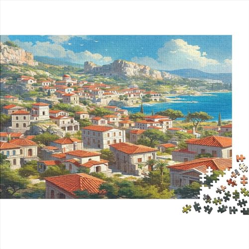 Greek City Puzzle 1000 Teile für Erwachsene, klassisches Puzzle, unmöglich, buntes Puzzle für Erwachsene und Kinder, 1000 Teile (75 x 50 cm) von GAOYUCHUN