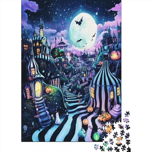 Halloween Village 1000-teiliges Puzzle Lernspiel Spielzeug Geschenk Puzzle 1000 Teile Puzzles Heim Dekoration Für Erwachsene Und Kinder Ab 12 Jahren 1000pcs (75x50cm) von GAOYUCHUN