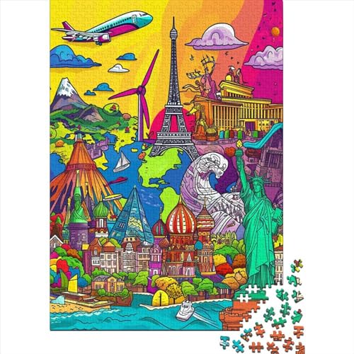 Landmarks of The World Collage Puzzle mit 1000 Teilen für Erwachsene, klassisch, einfach, klassische Puzzles für Erwachsene und Kinder, 1000 Teile (75 x 50 cm) von GAOYUCHUN