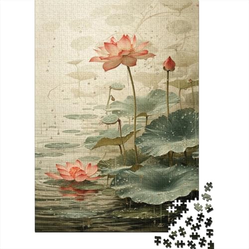 Lotus Flowers 1000 Teile Puzzle Dekoration für Zuhause Holzpuzzle Jigsaw Puzzle für Erwachsene und Kinder 1000 Stück (75 x 50 cm) von GAOYUCHUN