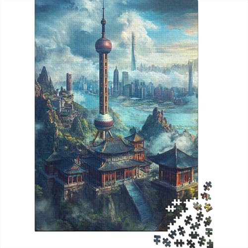 Oriental Pearl Tower Stands Puzzle 1000 Teile Stressabbau-Spielzeug Holzpuzzle Erwachsene Herausforderung Für Erwachsene Und Kinder Ab 12 Jahren 1000pcs (75x50cm) von GAOYUCHUN