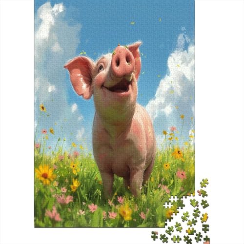 Pig in A Meadow 1000-teiliges Puzzle Für Erwachsene Kinder Geschicklichkeitsspiel Für Die Ganze Familie Puzzle Für Erwachsene Und Kinder Ab 14 Jahren 1000pcs (75x50cm) von GAOYUCHUN