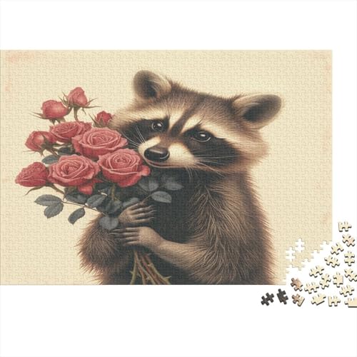 Raccoon Holding Roses 300-teiliges Puzzle Für Erwachsene Kinder Geschicklichkeitsspiel Für Die Ganze Familie Für Erwachsene Und Kinder Ab 12 Jahren 300pcs (40x28cm) von GAOYUCHUN