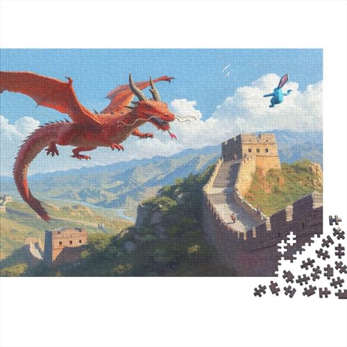 Red Hinese Dragon Puzzle 1000 Teile Egalisch Für Liebe Und Freund Unmögliches Puzzle Buntes Puzzle Jigsaw Puzzle Für Erwachsene Und Kinder 1000 Teile (75 x 50 cm) von GAOYUCHUN