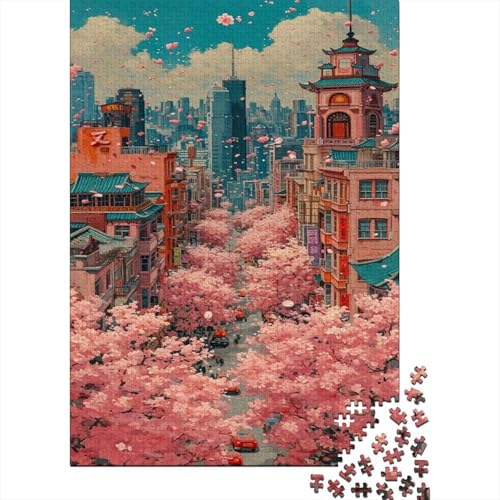 Sakura City 1000 Teile Puzzlespiele Entspannung und Intelligenz Einfache klassische Puzzles Jigsaw Puzzle für Erwachsene und Kinder 1000 Stück (75 x 50 cm) von GAOYUCHUN