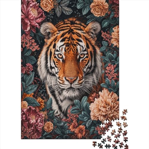 Tiger and Flowers 1000-teiliges Puzzle Für Erwachsene Kinder Geschicklichkeitsspiel Für Die Ganze Familie Puzzle Für Erwachsene Und Kinder Ab 14 Jahren 1000pcs (75x50cm) von GAOYUCHUN