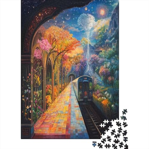 Whimsical Train Station Puzzle 1000 Teile Stressabbau-Spielzeug Holzpuzzle Erwachsene Herausforderung Für Erwachsene Und Kinder Ab 12 Jahren 300pcs (40x28cm) von GAOYUCHUN