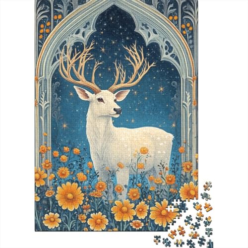 White Stag with Antlers 1000 Stück Puzzles Stressabbau-Spielzeug Puzzle 1000 Teile Holzpuzzle Erwachsene Heim Dekoration Erwachsene Und Kinder Ab 14 Jahren 1000pcs (75x50cm) von GAOYUCHUN