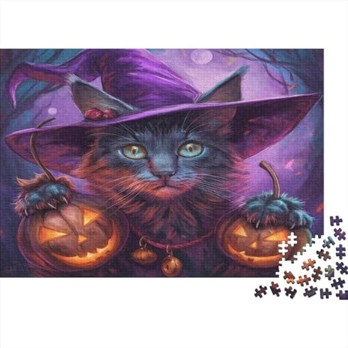 Witch Cat 500 Teile Puzzle Für Erwachsene Geschicklichkeitsspiel Für Die Ganze Familie Für Erwachsene Und Kinder Ab 12 Jahren 500pcs (52x38cm) von GAOYUCHUN