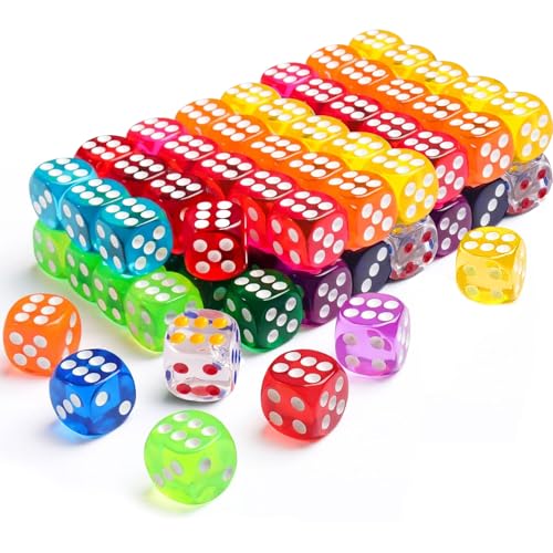 GAROMIA 100 Stück Bunte Würfel Dice würfelset Sechsseitiger Transparent Farben Würfel 12mm Spielwürfel für Tischkartenspiele Standardwürfel Bunt Würfelspiele Tischspiele für Würfel, Standardwürfel von GAROMIA