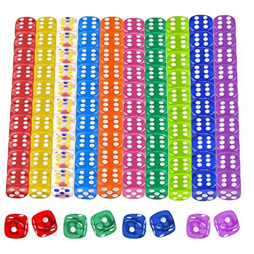 GAROMIA 100 Stück Bunte Würfel Set, Sechsseitiger Transparent Farben Würfel 12mm Spielwürfel für Tischkartenspiele Standardwürfel Bunt Würfelspiele Tischspiele für Dice Würfel, Standardwürfel von GAROMIA