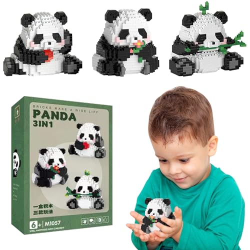 GAROMIA 3 In1 Panda Bausteine Set Mini Klemmbausteine Panda Bausteine Bauspielzeug Panda Geschenk Tiere Bausteine Set Panda Bausteine Building Block Set Bauspielzeugsteine für Erwachsene Kinder von GAROMIA