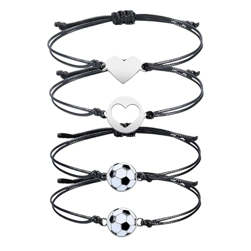 GAROMIA Schulkind Armband Mädchen Junge 4 Stück Herz Armband Fußball Armband Geschenk Erster Schultag Einschulungsgeschenk Schultüte Füllung Schulanfang Glücksbringer Herz Fußball Schmuck Grußkarte von GAROMIA