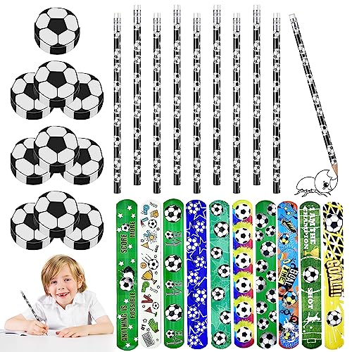 GAROMIA Fussball Bleistift Fußball Radiergummi Bleistiftanzug Fußball Slap Armbänder Party Mitgebsel Kindergeburtstag Fussball Geburtstag Junge Fußball Mitgebsel Jungen Bleistifte von GAROMIA