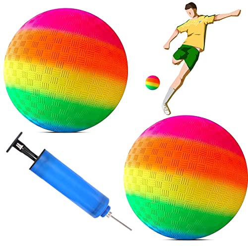 GAROMIA Bouncy Ball 2 Stück Regenbogen Ball Kinder Spielball 8,5-Zoll Strandball mit Pumpe Kinderspielball für Drinnen und Draußen PVC Bouncy Kickball Bouncy Ball für Kinder Geschenk von GAROMIA