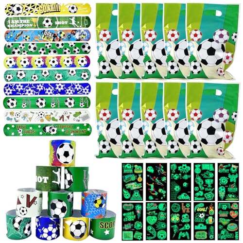 GAROMIA 30 Stück Fußball Slap Armbänder Fußball Tattoo Kinder Fußball Geschenktüte Jungen Fussball Party Set Fußball Tütenfüller Gastgeschenk Party Kindergeburtstag Mitgebsel von GAROMIA