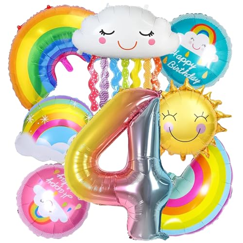 GAROMIA Regenbogen Geburtstagsdeko Mädchen 4 Jahre Regenbogen Geburtstagsdeko Folienballon Wolken Regenbogen Luftballons Folie Ballon Sonne Kindergeburtstag Deko für Mädchen Geburtstag Party von GAROMIA