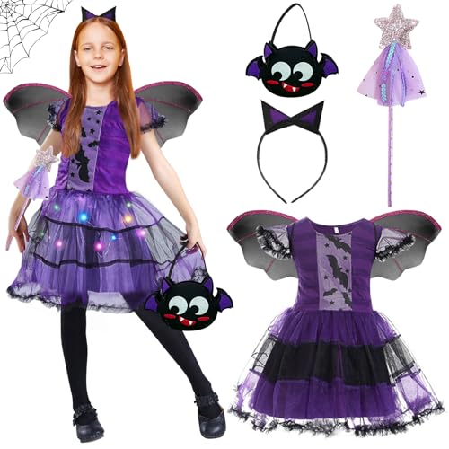 GAROMIA Fledermaus Kostüm Kinder Halloween Kostüme für Kinder Vampirkostüm mit Flügel Tutu Haarreif Fledermaus Halloween Kostüm Mädchen für Halloween Karneval Cosplay Party von GAROMIA