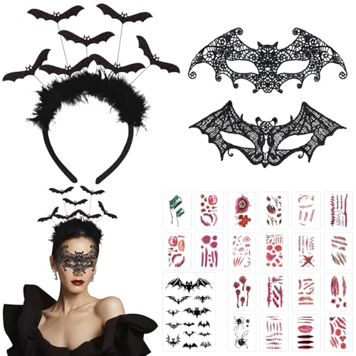 GAROMIA Fledermaus Haarreifen mit Fledermaus Spitze Maske Fledermaus Fledermaus Haarband für Karneval Fasching Cosplay Party Halloween Haarschmuck Maskerade Accessoire von GAROMIA