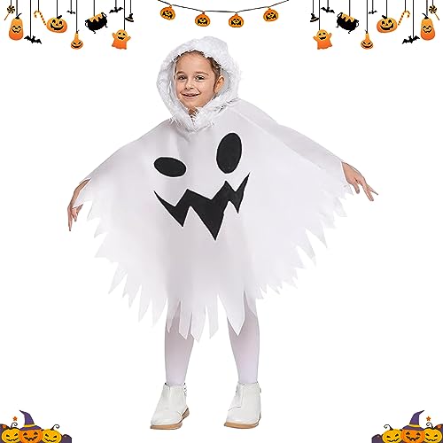 GAROMIA Halloween Kostüm Weiß Halloween Geist Cape lustige Geist Umhang Gespenst mit Kappe für Kinder Jungen Mädchen Halloween Party Fancy Kleid Cosplay Kostüm Halloween Karneval-60cm von GAROMIA