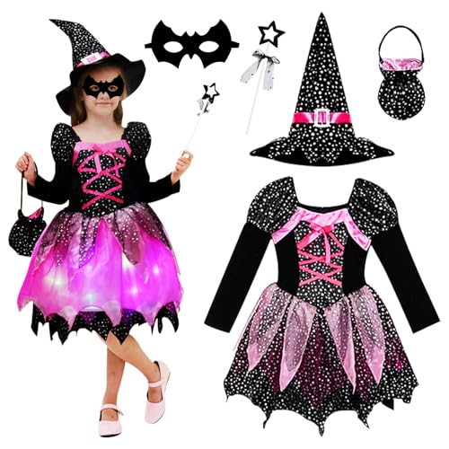 GAROMIA Mädchen Hexen Kostüm Hexenkleid Kostüm Kinder Hexenkostüm Mädchen Zauberer Verkleiden Hexenkostüm Cosplay Halloween Kinder Hexenkostüm Halloween Karneval Fasching-120 von GAROMIA