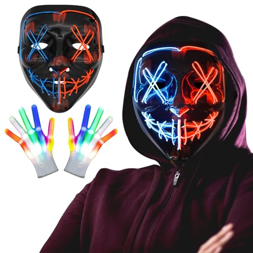 GAROMIA Halloween Masken Horror Maske Kinder led-Maske Halloween Glühhandschuhe Totenkopf Kostüm für Herren Colplay Party Karneval Halloween Maske Ghostface Masken für Damen Kinder Jungen Teenager von GAROMIA