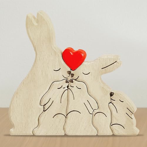 GAROMIA Personalisiertes Holzkunstpuzzle 5 Hasen Familie Tier Skulpturen Desktop Ornament Puzzle Personalisiert Familiennamen Personalisierte Geschenke Mama Tischdekoration von GAROMIA